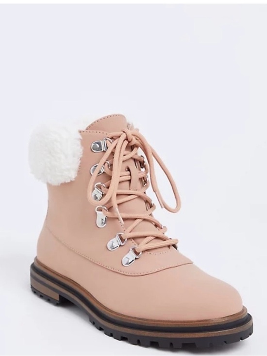 torrid Shoes - Torrid Blush Pink Nubuck Faux Suede Shearling Hiking Boots 9.5 W